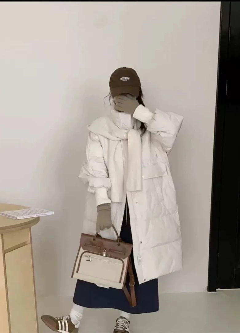 针织披肩收腰中长款高级感女冬季棉服上衣时尚百搭韩范休闲