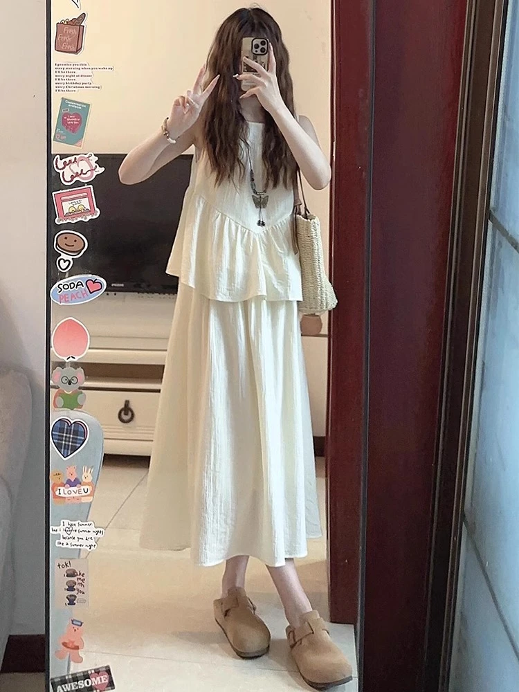 夏装搭配一整套2025年冷淡茶系穿搭新中式时尚气质连衣裙子套装女