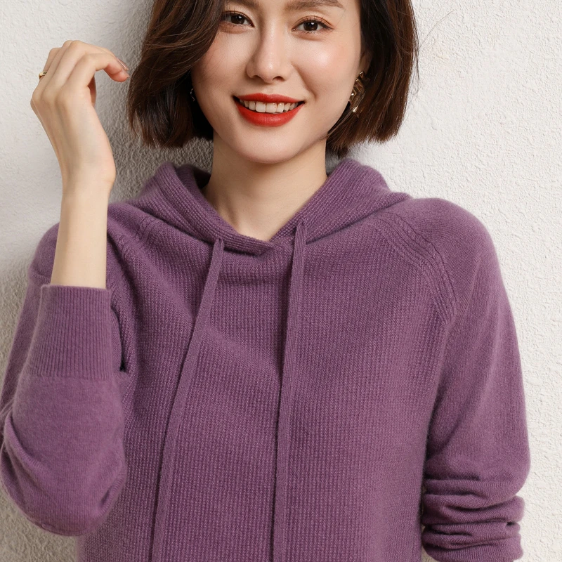 ～减龄外穿～连帽针织衫秋冬慵懒风连帽针织衫纯色衫连帽女士2254