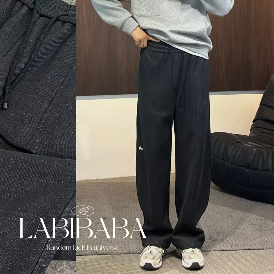 『LABIBABA』25-8138秋季复古色休闲裤/简约字母刺绣/宽松加厚