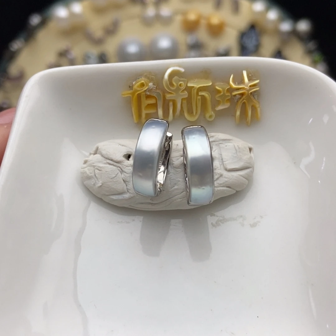 海水珍珠银S925镶嵌画框银蓝澳白耳扣