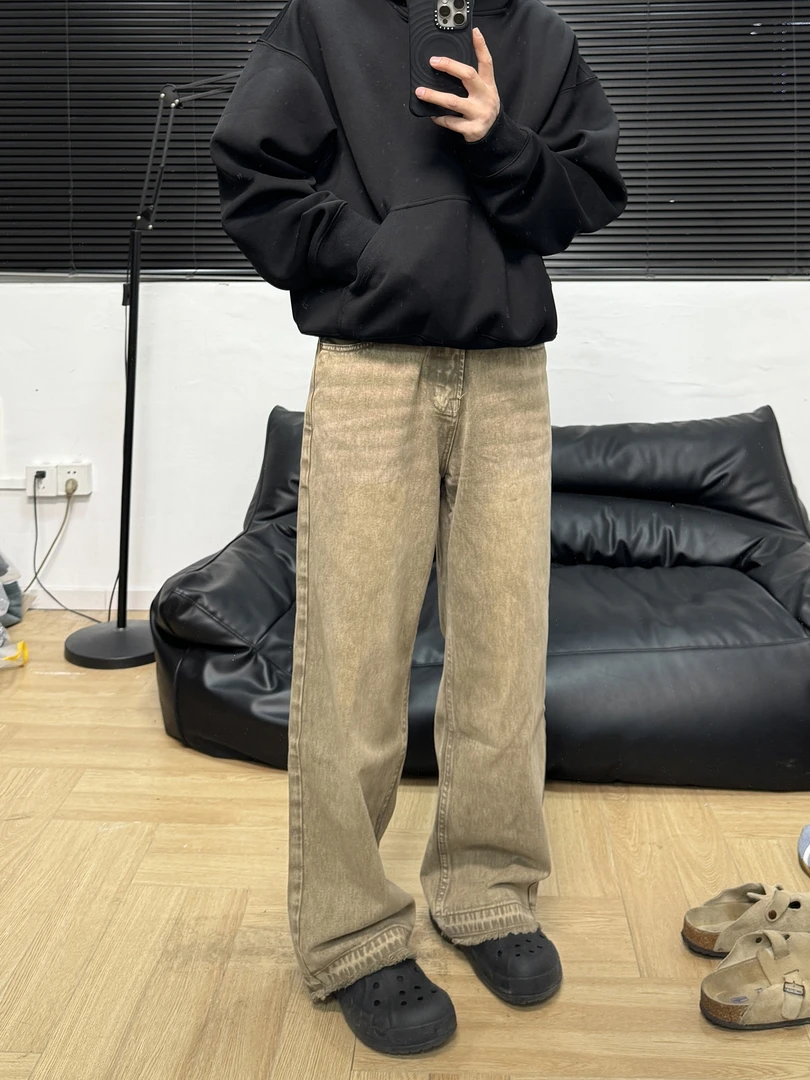 暗夜买手11直筒陶土卡其色休闲牛仔裤1-5