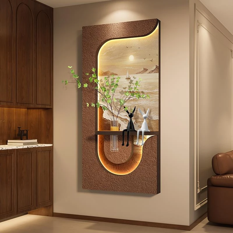 立体高级感入户玄关装饰画砂岩水培绿植正对门挂画走廊过道壁画