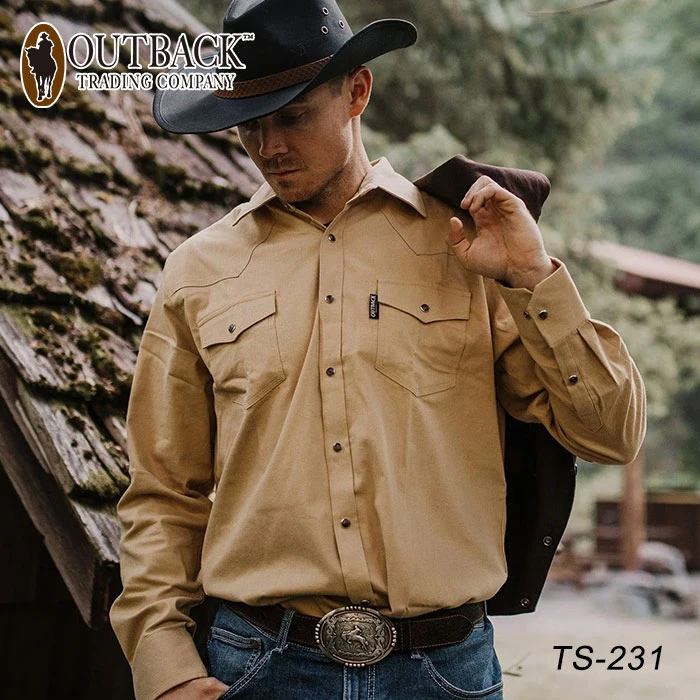 OUTBACK美国进口男士长袖衬衫纯棉牛仔衬衫西部牛仔衬衫