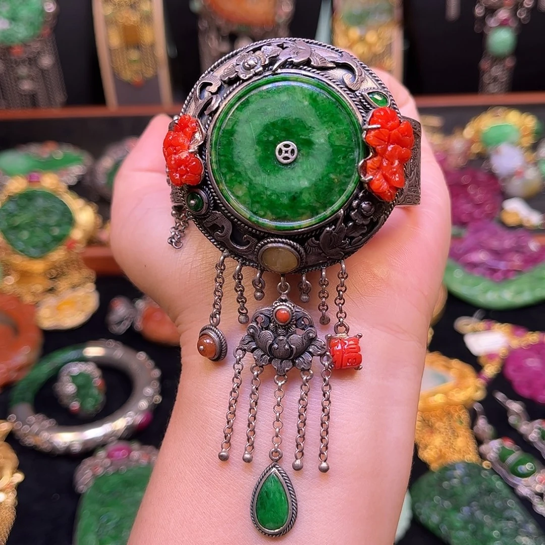 翡翠银S925镶嵌手镯