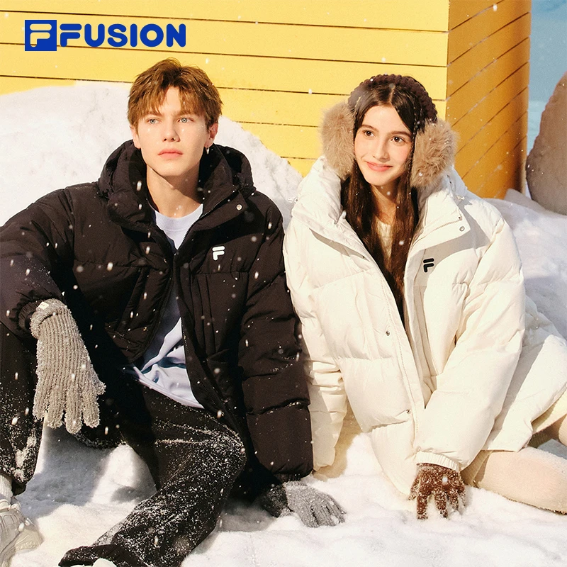 FILA FUSION斐乐潮牌情侣款羽绒服2025冬季新款宽松保暖连帽外套