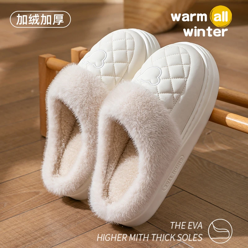 足康乐女士防水加绒加厚棉拖鞋冬季室内居家防滑保暖卡通棉拖鞋男