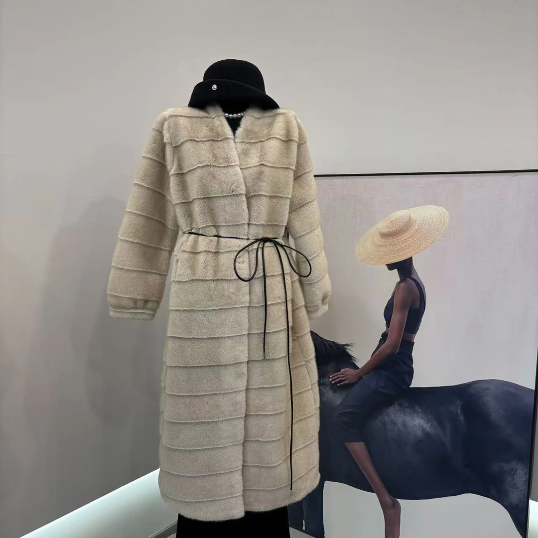 超美自留仿毛长款一体v领毛毛外套