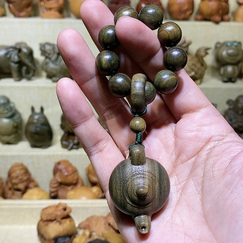【闪购商品】维腊木（绿檀）浪***子绿檀把把壶手捻加挂绳