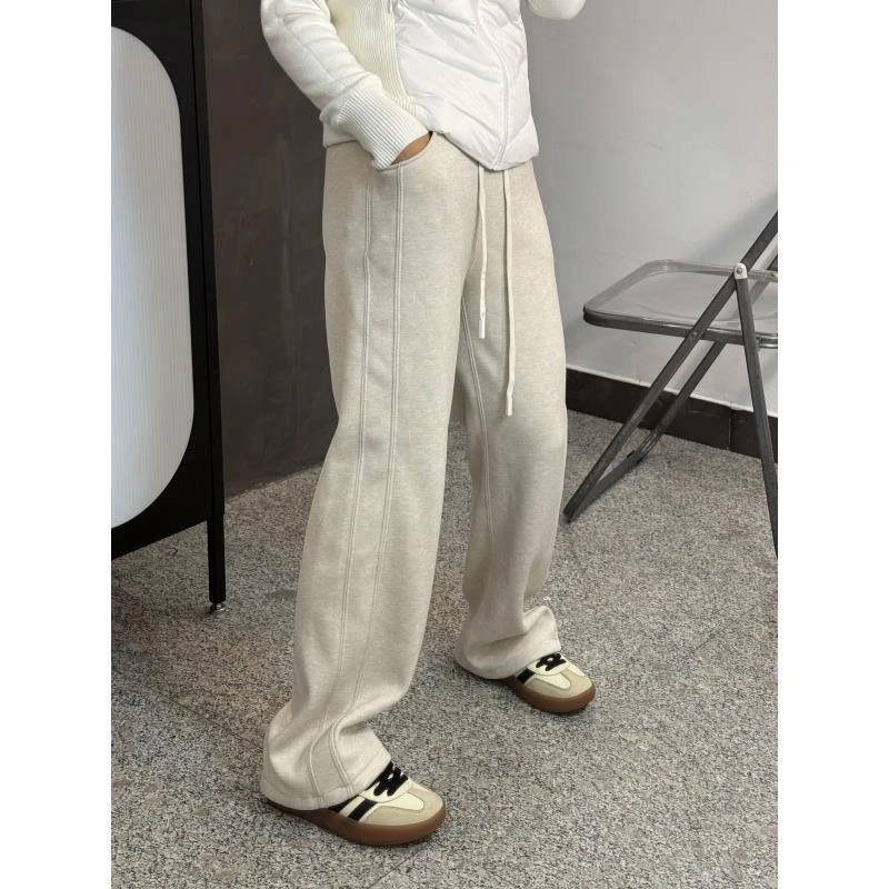 2408桑蚕丝绵羊毛显腿长窄板阔腿加绒休闲裤