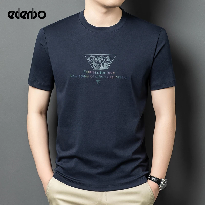 爱登堡男士短袖t恤夏季2025新款印花休闲圆领潮流百搭半袖上衣服