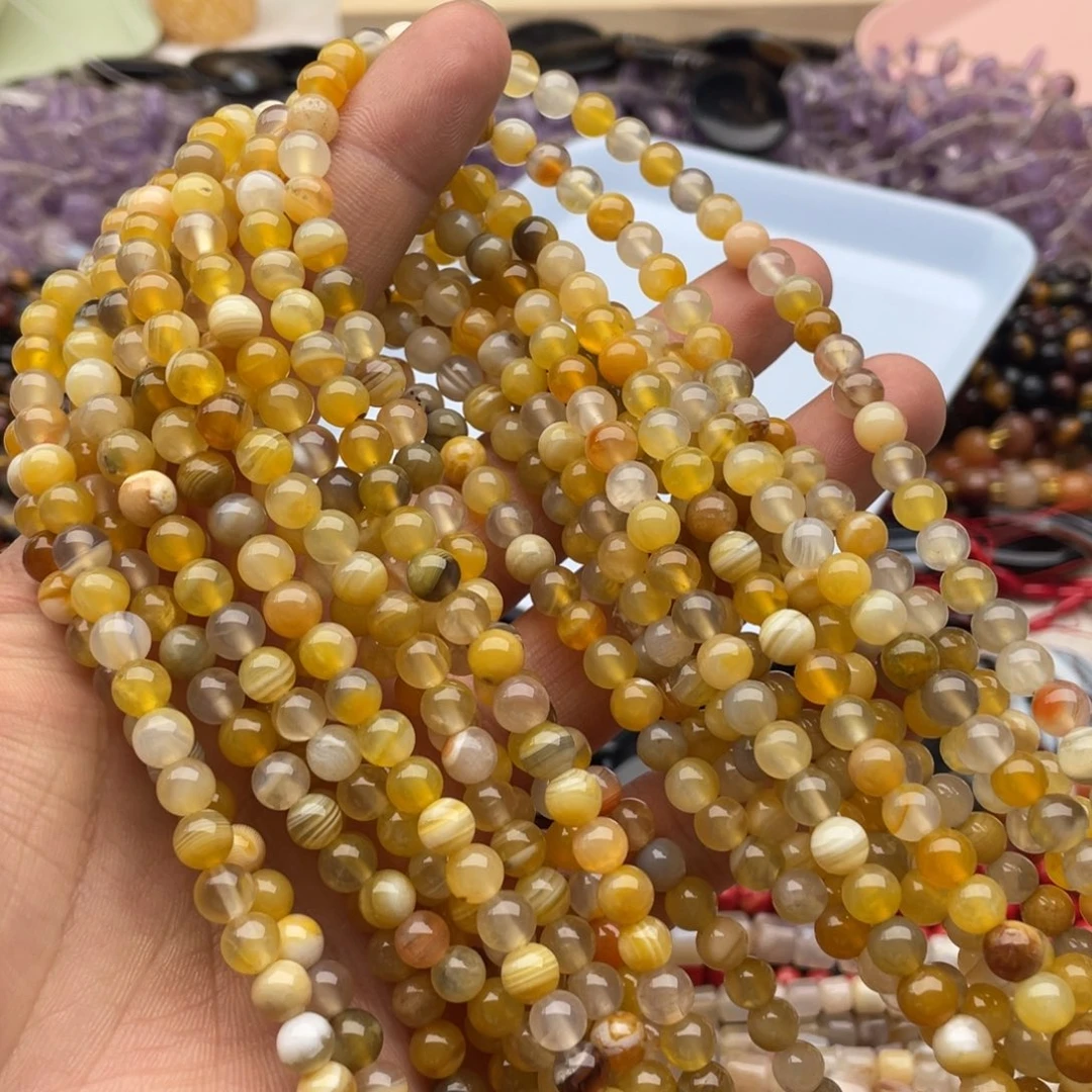 玛瑙/玉髓珠宝半成品未镶嵌一条装卡6mm黄波斯湾玛瑙圆珠