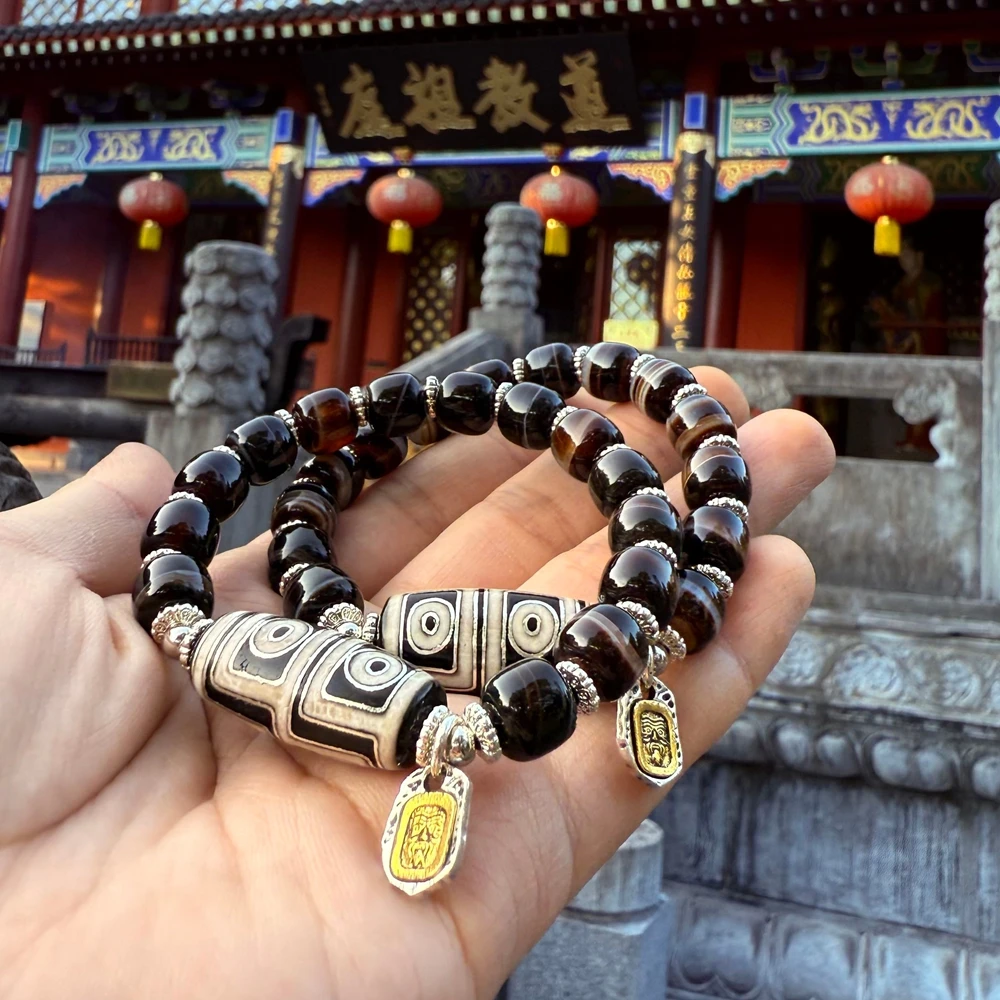 【麒麟人脉】地门四眼双圣 天珠玛瑙阵手链 S478 多样性发一件