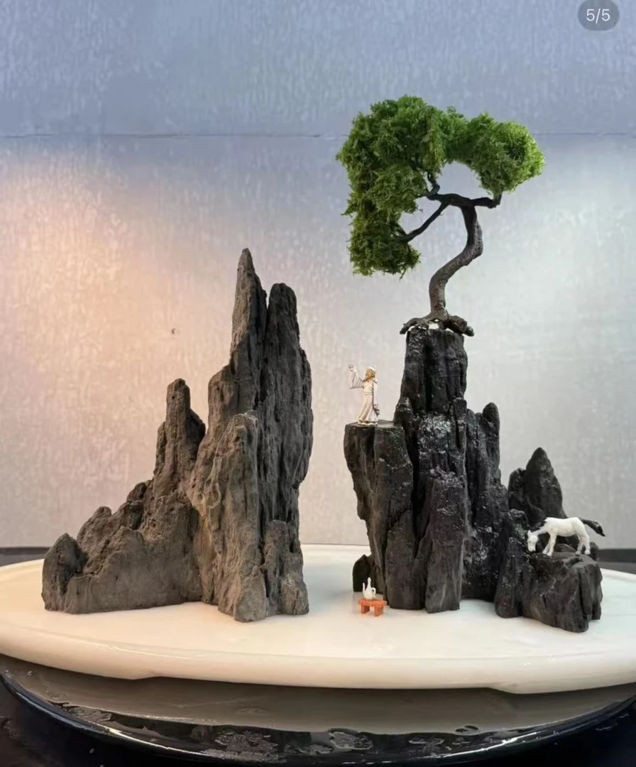 8823尺寸【长35cm*宽16cm*高23cm】青龙石鱼缸造景石仿石造景摆件