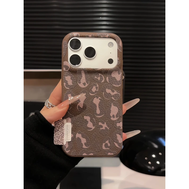 豹纹棕适用苹果17pro手机壳16p皮纹tpu小众华为p80荣耀女oppo小米