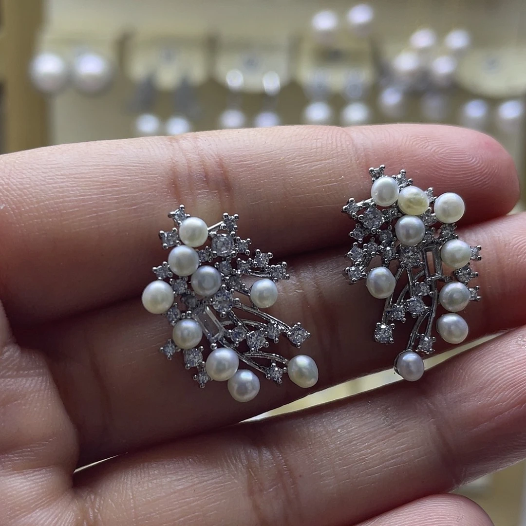 淡水珍珠耳饰银S925镶嵌