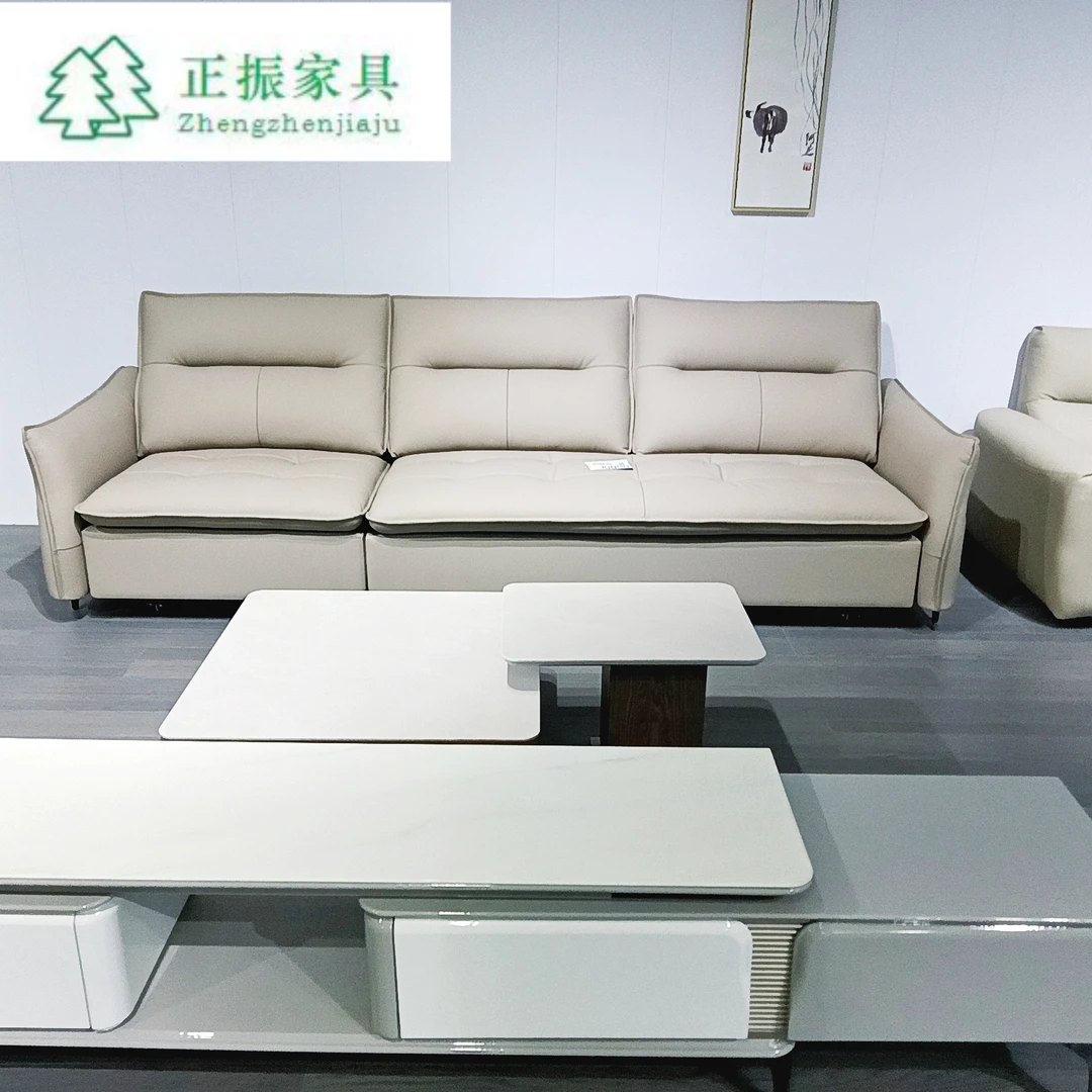 头层牛皮零异味牛皮功能沙发茶几客厅，电动可变床极简轻奢皮沙发