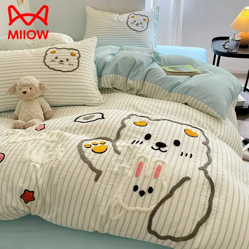 水洗棉毛巾绣床上四件套纯棉全棉床品学生宿舍被套罩床单人三件套