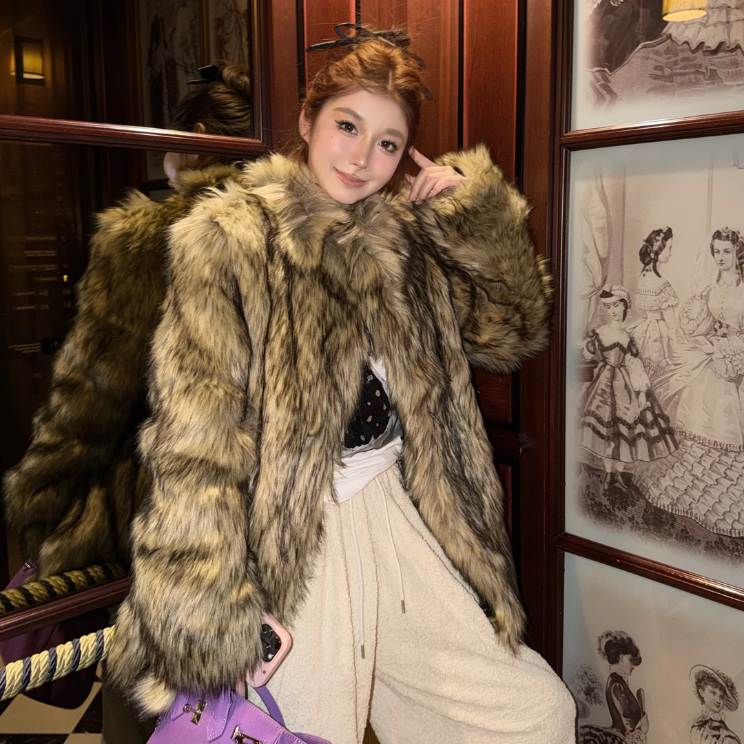 人造皮草 黄鼠狼渐变棕色外套（005）