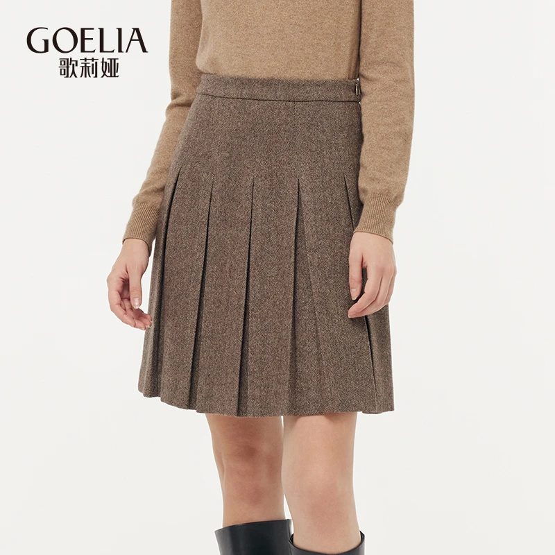 【商场同款】歌莉娅可水洗绵羊毛压褶半裙1E1L2A380