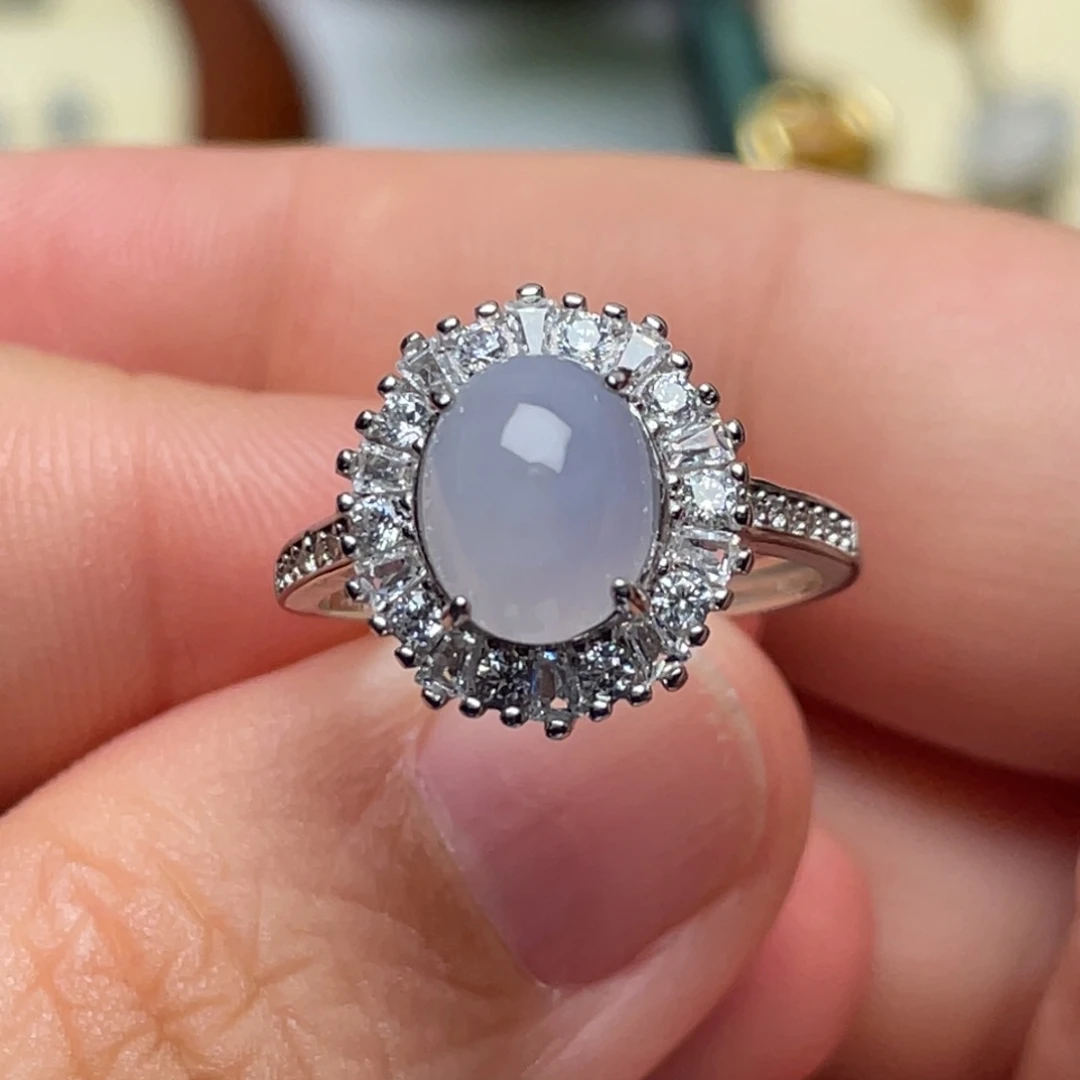 翡翠戒指银S925镶嵌纯天然缅甸翡翠