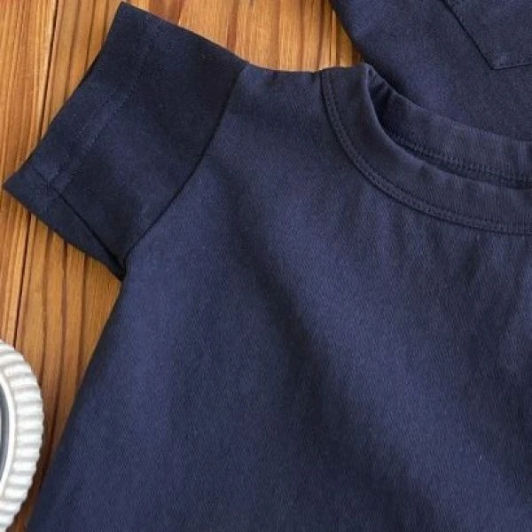 【定制清仓】日系童装中古DD夏季儿童卡通比刺绣口袋短袖上衣