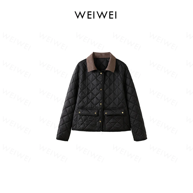 【特价】撞色翻领菱形格棉服ss26423