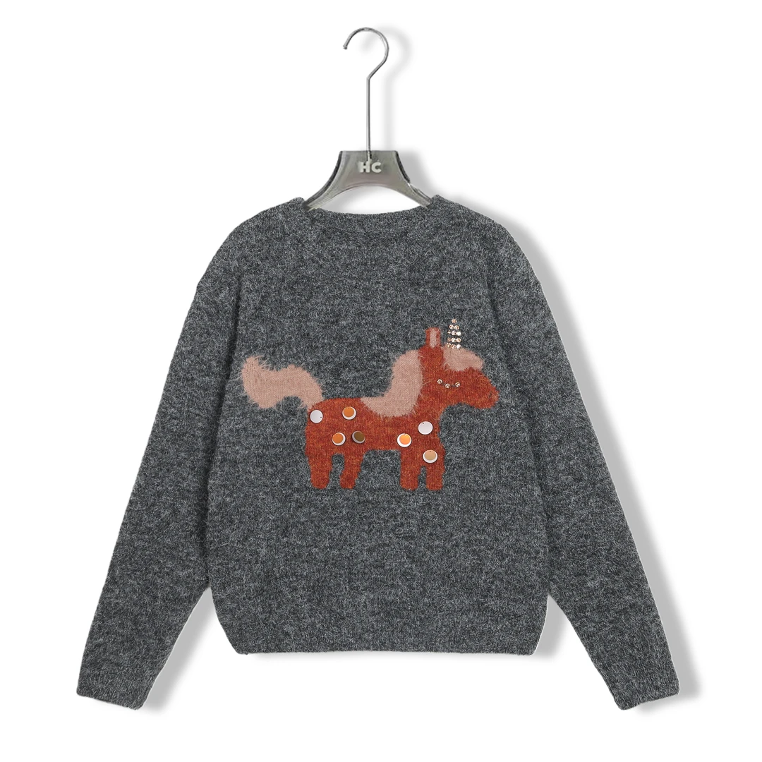 （L）独角兽&设计师款秋冬宽松慵懒风针织衫羊毛衫女2263