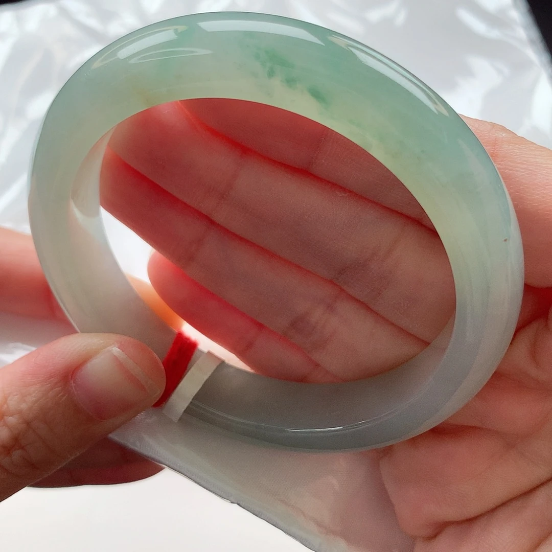 未镶嵌手镯翡翠55-56圈口 冰湖水绿飘花