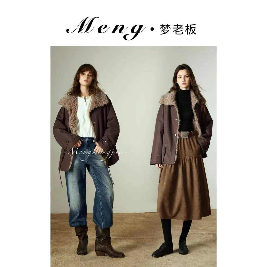 M·梦老板【双面穿】加绒加厚冬日慵懒感毛毛休闲女甜酷夹克外套*D90