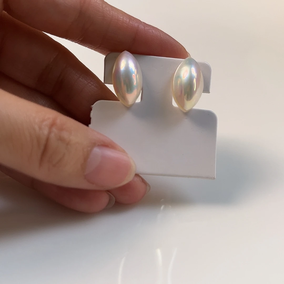 耳饰18K金镶嵌拼合珍珠（马贝珠）粉泡泡