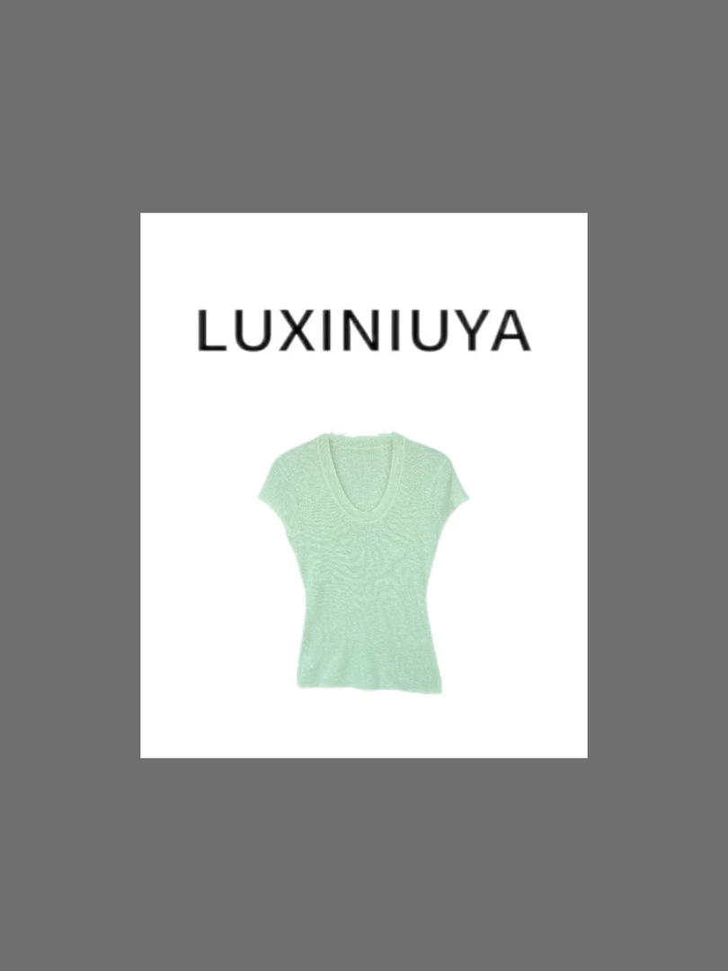 【LUXINIUYA】纸片人 夏季纹理感U领薄款显瘦针织上衣#CX3556