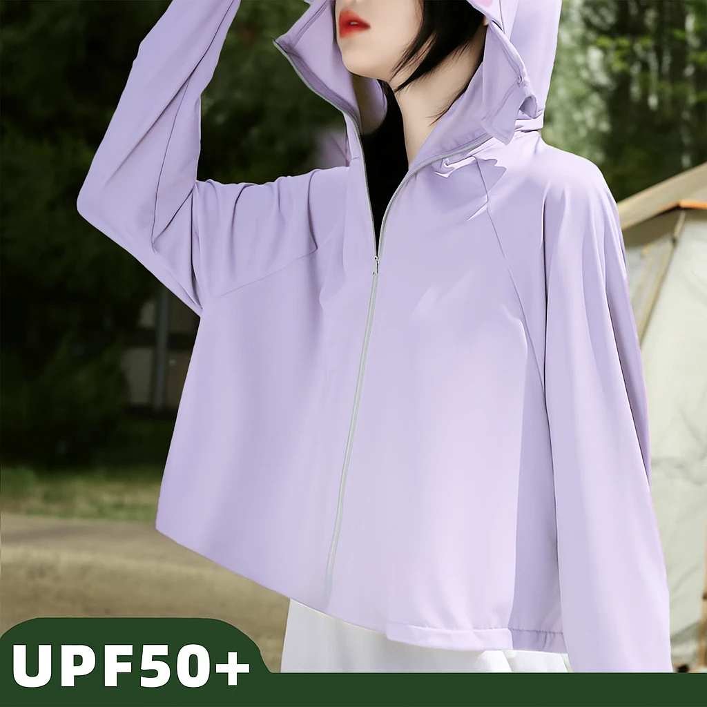 夏季女款长袖短款防晒服户外百搭宽松防晒衣防紫外线运动薄款风衣