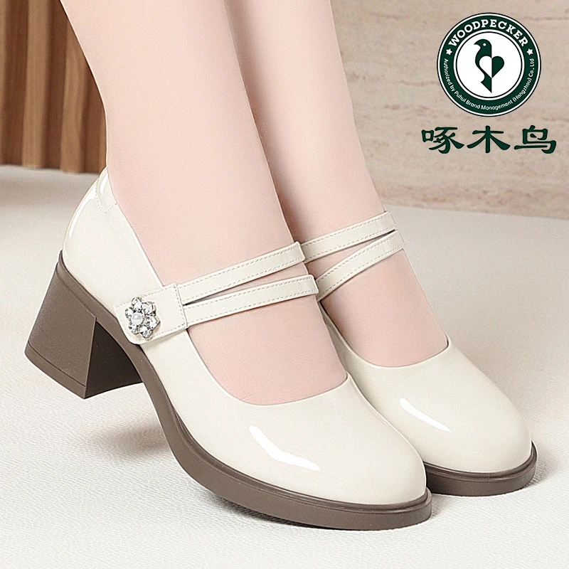 啄木鸟法式玛丽珍女鞋粗跟舒适软底皮鞋百搭伴娘鞋一字扣夏季单鞋