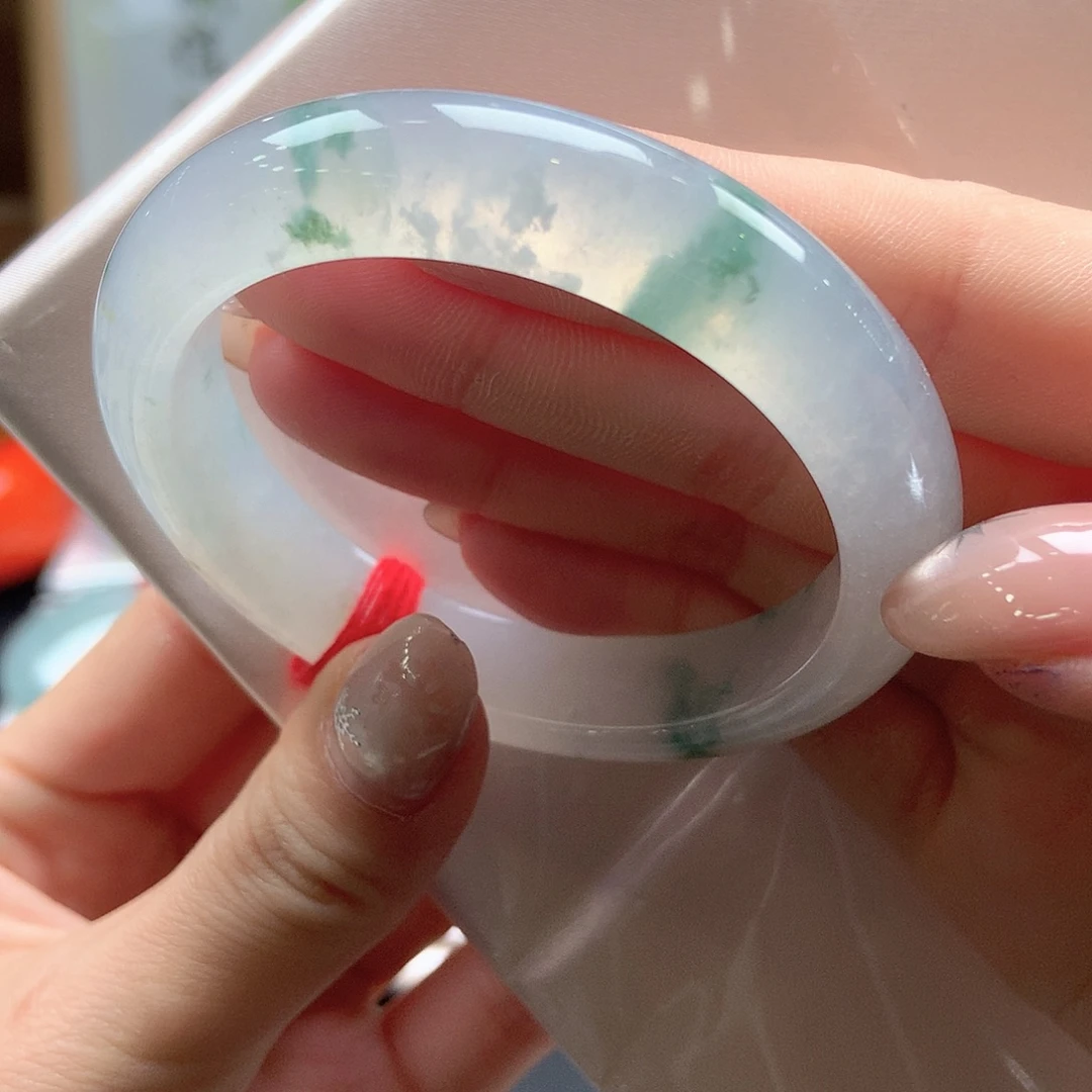 回***水翡翠未镶嵌手镯白冰飘花起光包容