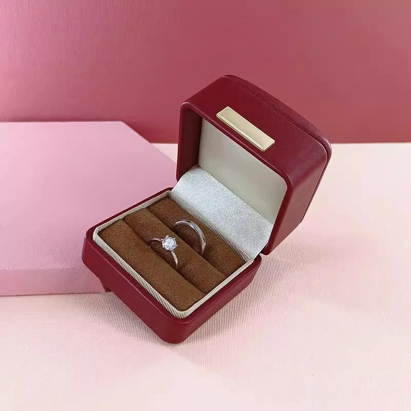 首饰盒/箱 复古仿羊皮戒指盒求婚钻戒盒轻奢耳钉戒盒结婚道具交换