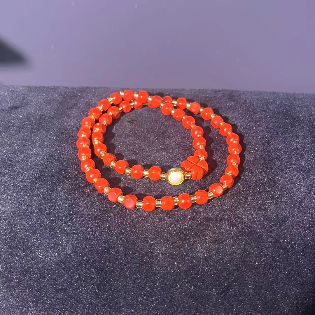 含辰砂工艺品【云锦出品】朱砂四叶草小方双圈高含量红砂5mm