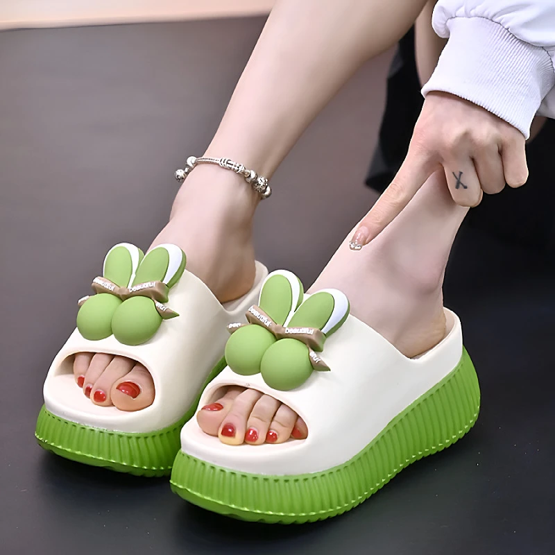 高跟凉拖鞋女夏季百搭卡通兔子居家室内松糕厚底防滑网红外穿拖鞋