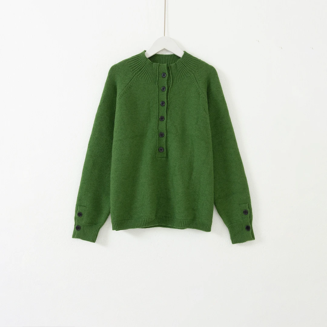 几里与麻 老钱风半襟纽扣套头针织衫 衣长58胸围106 2100334