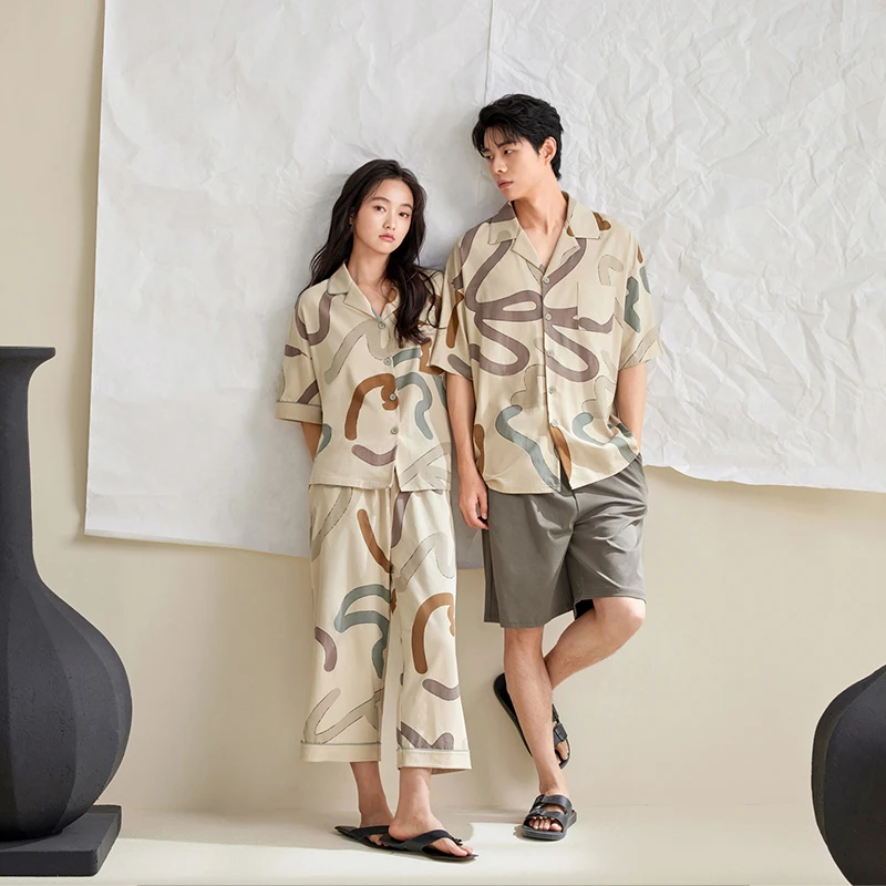 安之伴【巨凉感】情侣睡衣女夏季2025新款男士简约宽松82521721923
