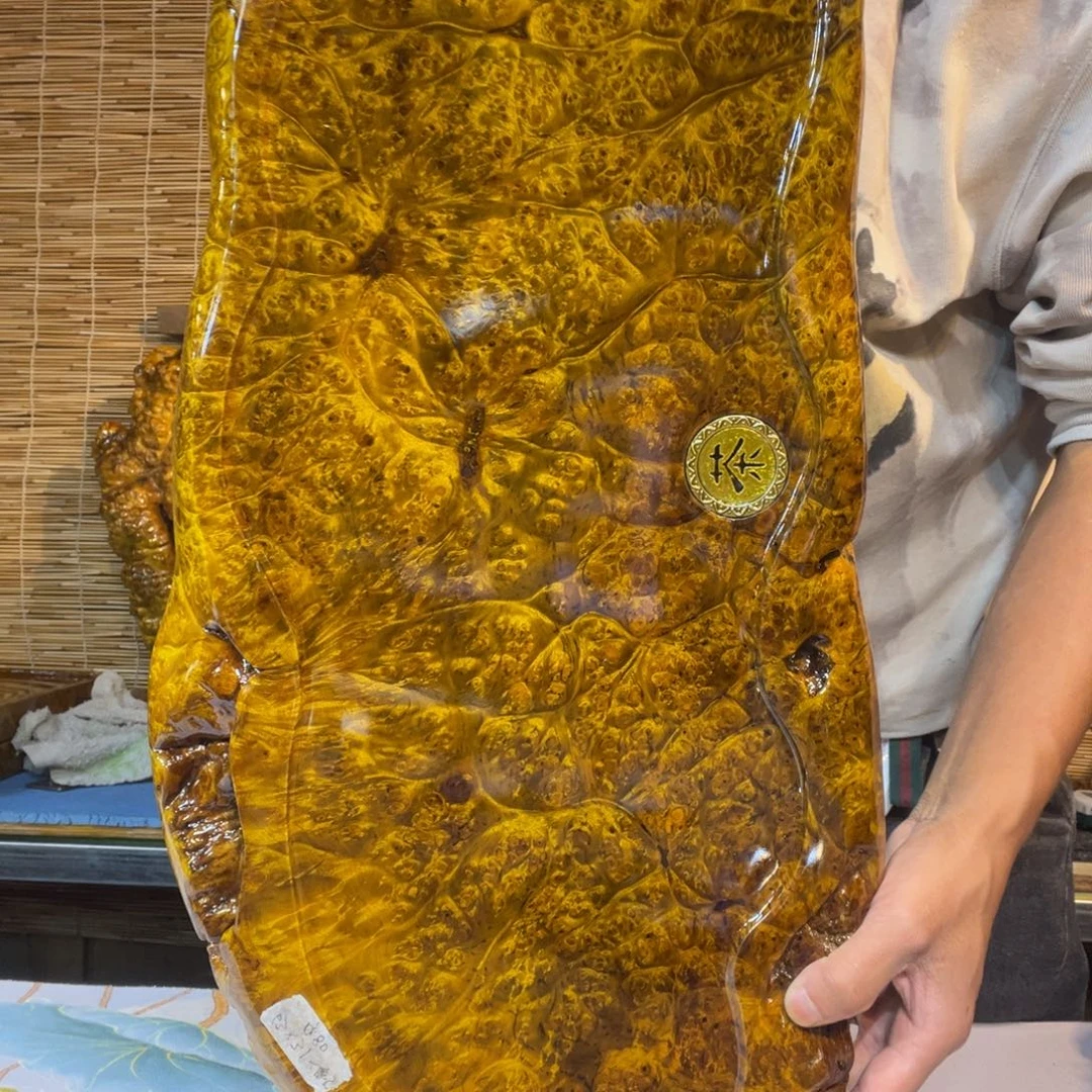 缅甸黄金樟根雕实木茶盘