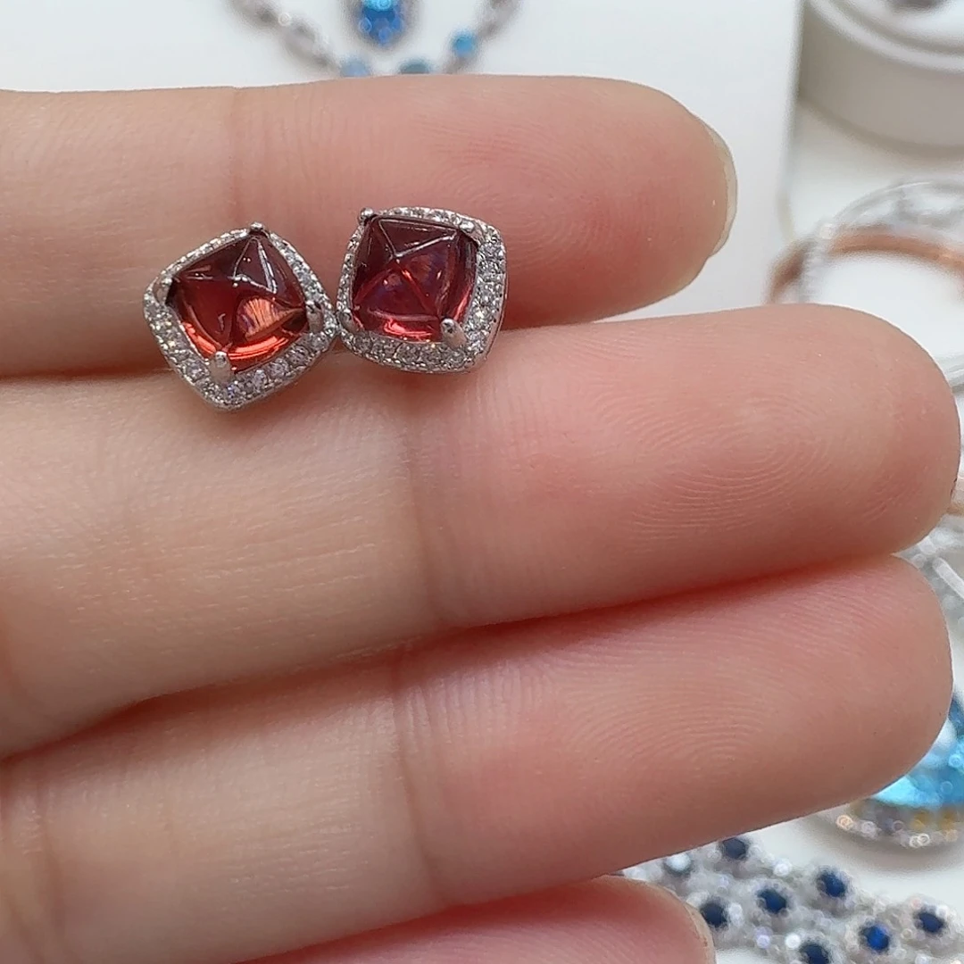 石榴石耳饰银S925镶嵌—343
