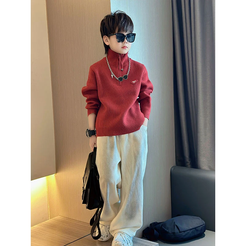 男童毛衣2024新款秋冬款男孩针织衫冬季加厚中大儿童打底衫冬装潮