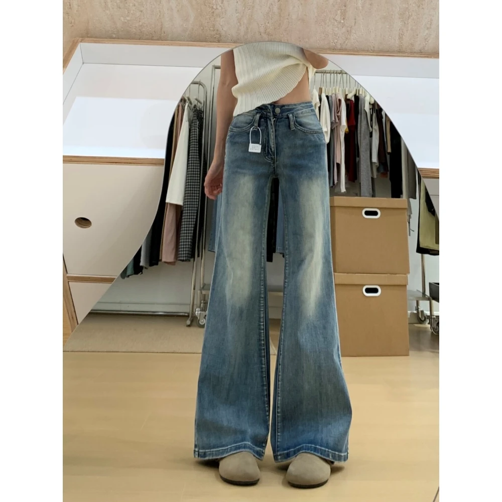 【破价+运费险】美式复古竹节纹设计感牛仔裤女低腰显高显瘦喇叭裤