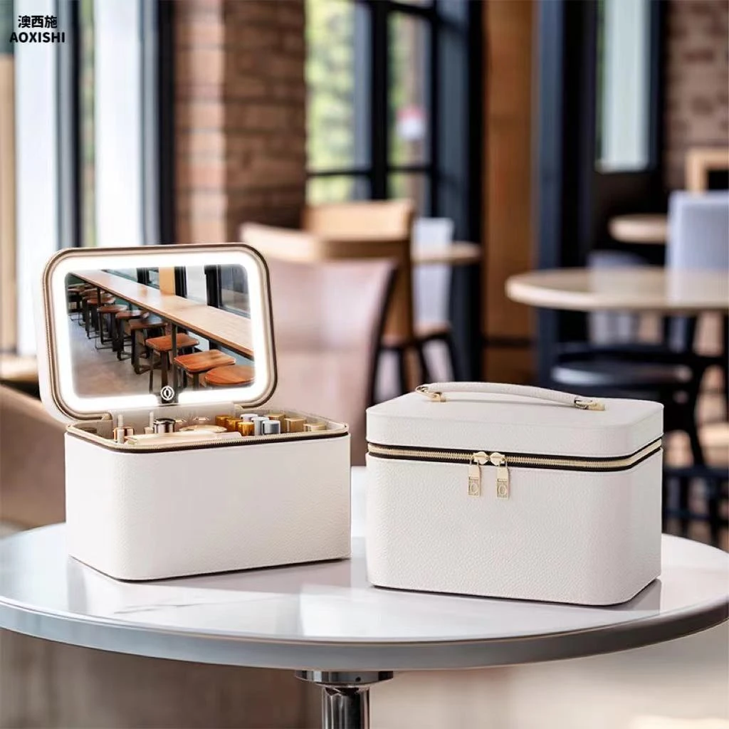 澳西施化妆包女便携大容量带镜子化妆刷分区2025新款收纳盒洗漱包