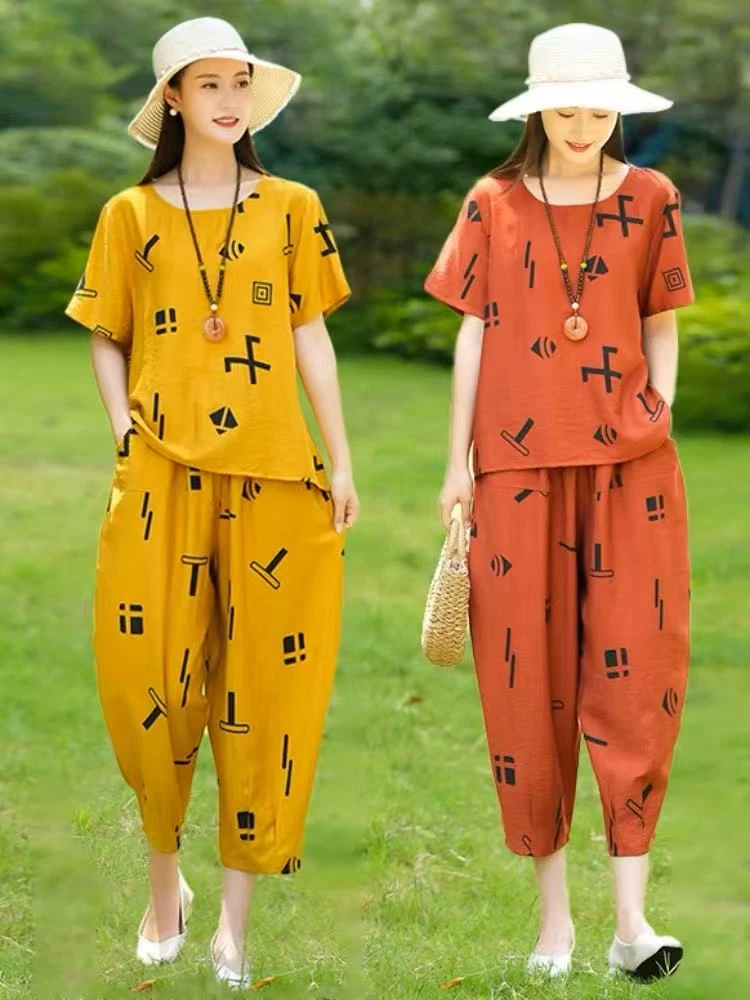 夏季套装新款休闲洋气宽松显瘦减龄舒适妈妈套装
