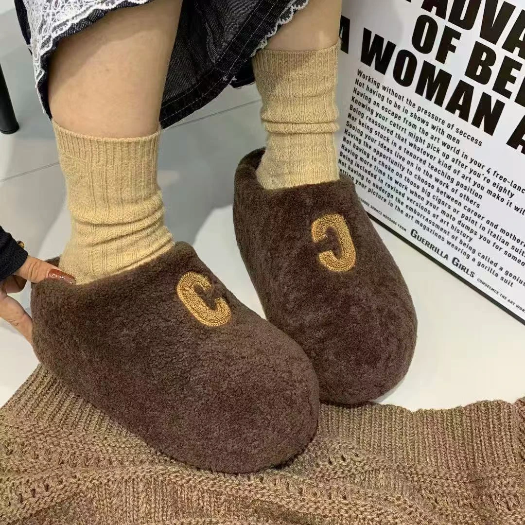 增高7厘米超轻毛毛拖厚底棉拖鞋女外穿2025秋冬一脚蹬懒人包头拖