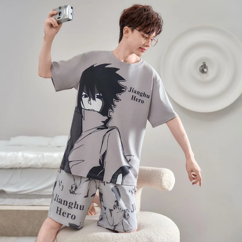 青少年睡衣男15-18岁帅气卡通火影忍者佐助纯棉薄款短袖夏款2025