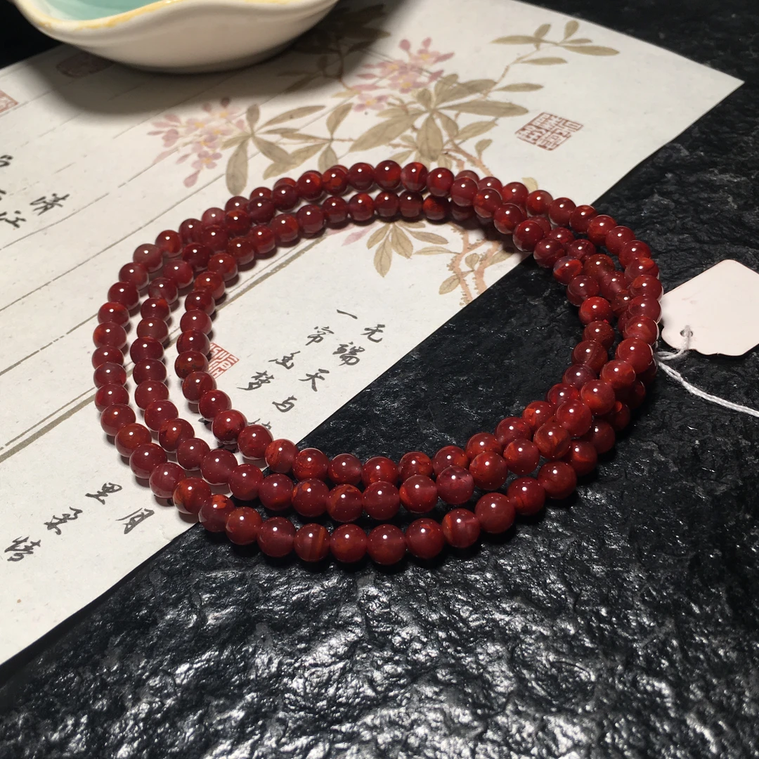 【朱锦南红】极品瓦西南红玛瑙牛血红四圈多圈手链无杂裂5.2mm27g