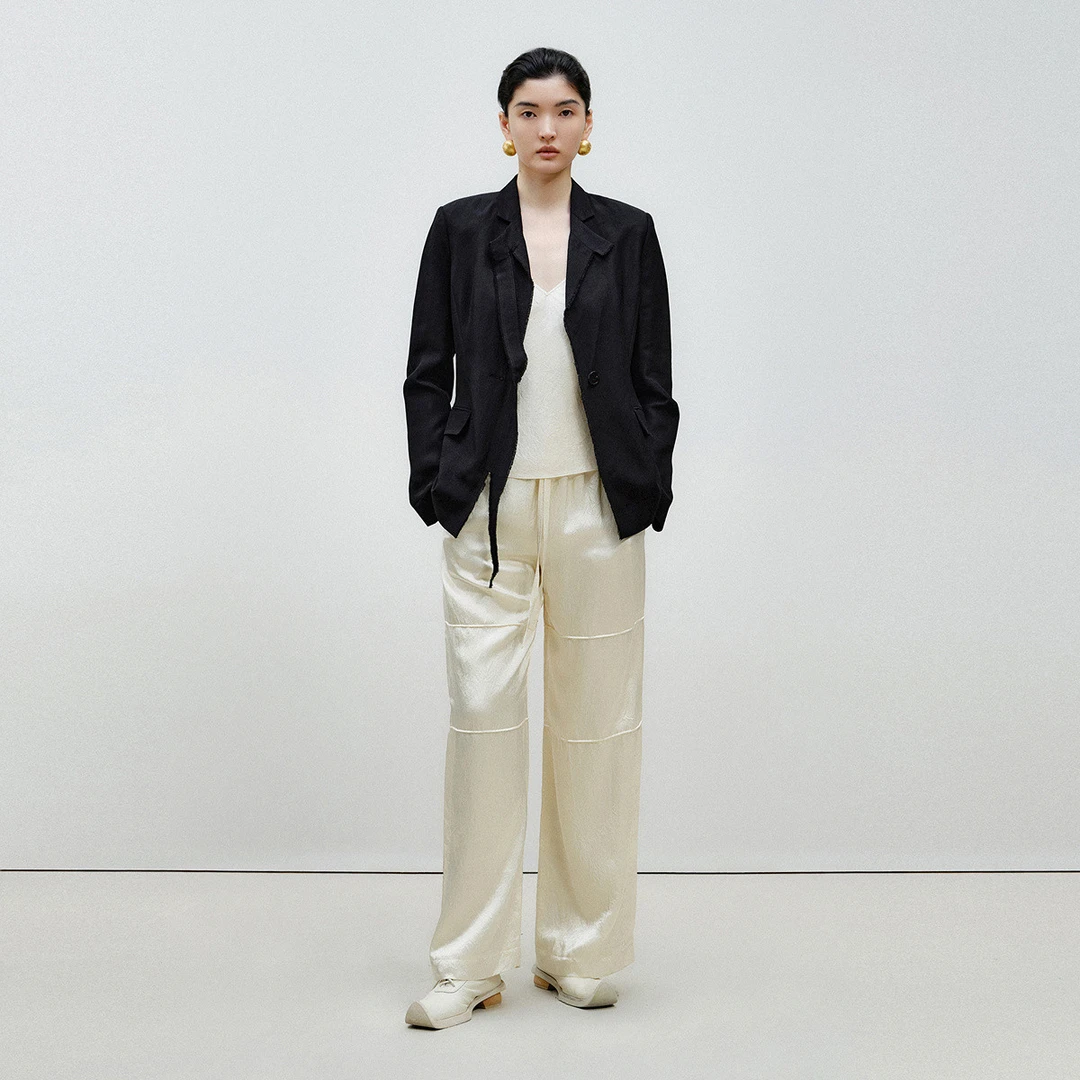 ZHUCHONGYUN【米儿精选】天然苎麻原创设计毛边襟简约通勤百搭西装